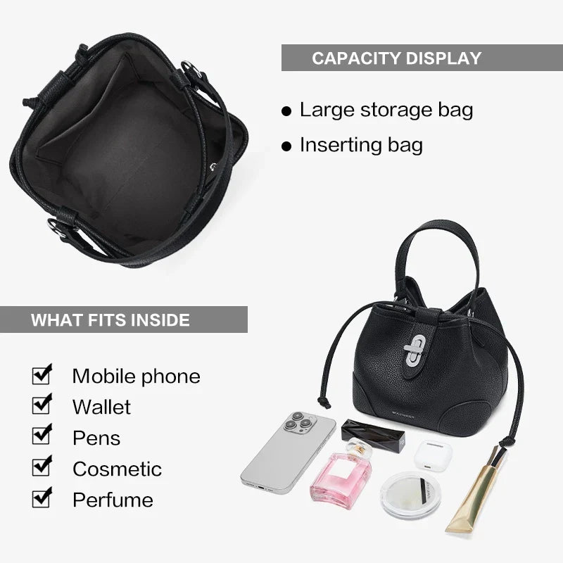 BOSTANTEN WOMEN'S DRAWSTRING BAG WITH BUCKLE LOCK